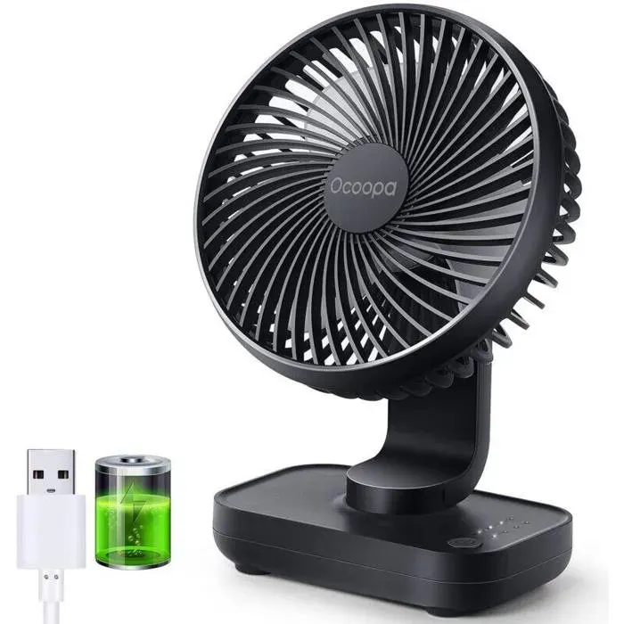 Ventilateur Rechargeable USB 4000mAh Batterie Petit Ventilateur Bureau de Table Puissant 4 Vitesses