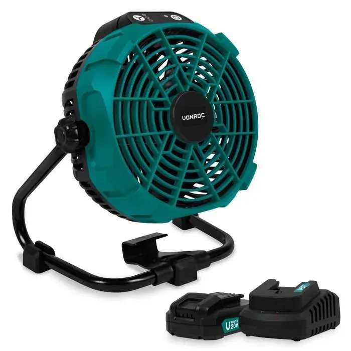 Ventilateur sans fil 20V - hybride batterie ou alimentation AC Adaptateur AC inclue - incl. 2x 2.0Ah batterie et chargeur rapide