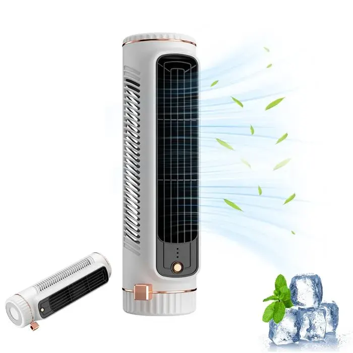 Ventilateur sans pale de bureau USB rechargeable – Mini tour silencieuse 27 cm avec 3 vitesses design compact pour chambre bureau