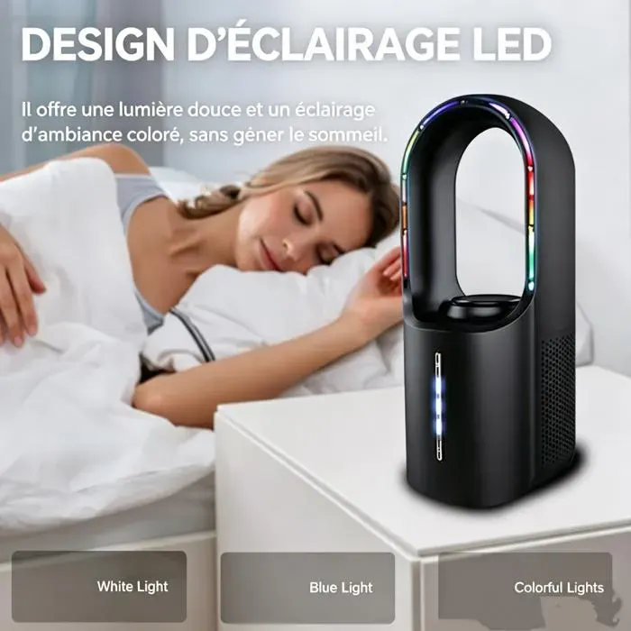 Ventilateur sans pale Refroidisseur dair portable humidifiant USB silencieux pour bureau maison moteur brushless 3 vitesses