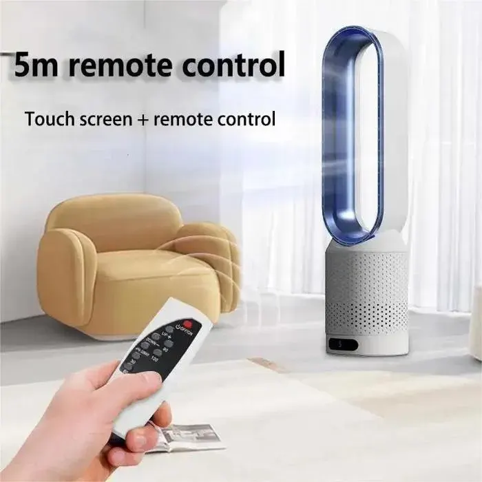 Ventilateur sans Pale - Ventilateur Colonne Silencieux 8 Vitesses avec Télécommande et Minuterie 2h Oscillation 90° pour Chambre