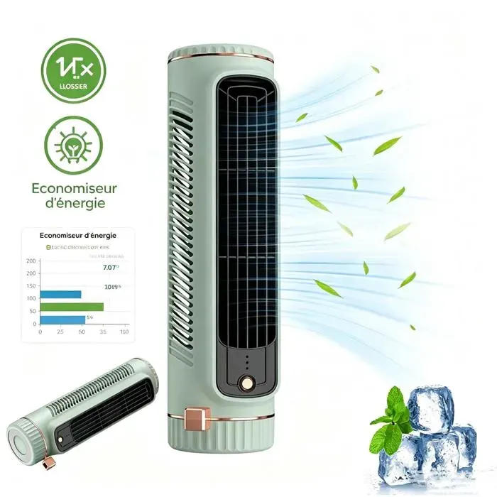 Ventilateur sans pales – 3 vitesses Type-C 1200mAh – Ultra-silencieux – Pour bureau chambre étudiant – Portable 27cm