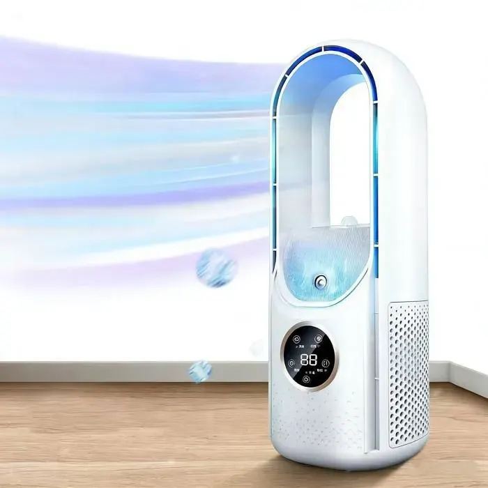 Ventilateur sans pales 6 vitesses Minuterie Écran LED Refroidissement et humidification Pulvérisation Ventilateur domestique