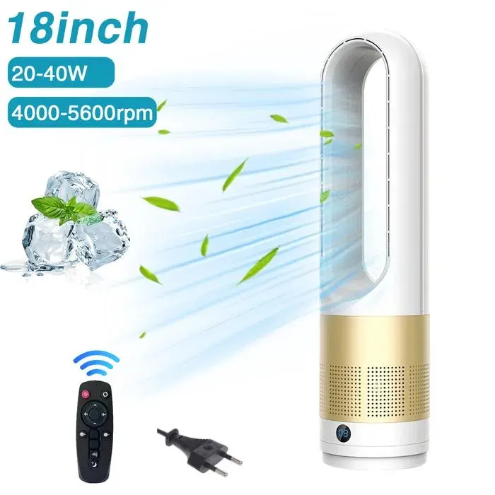 Ventilateur sans pales avec Telecommande - UVERBON - 8 vitesses - Minuterie 8H - Oscillation 80° -Silencieux-Portable fan 18 pouces