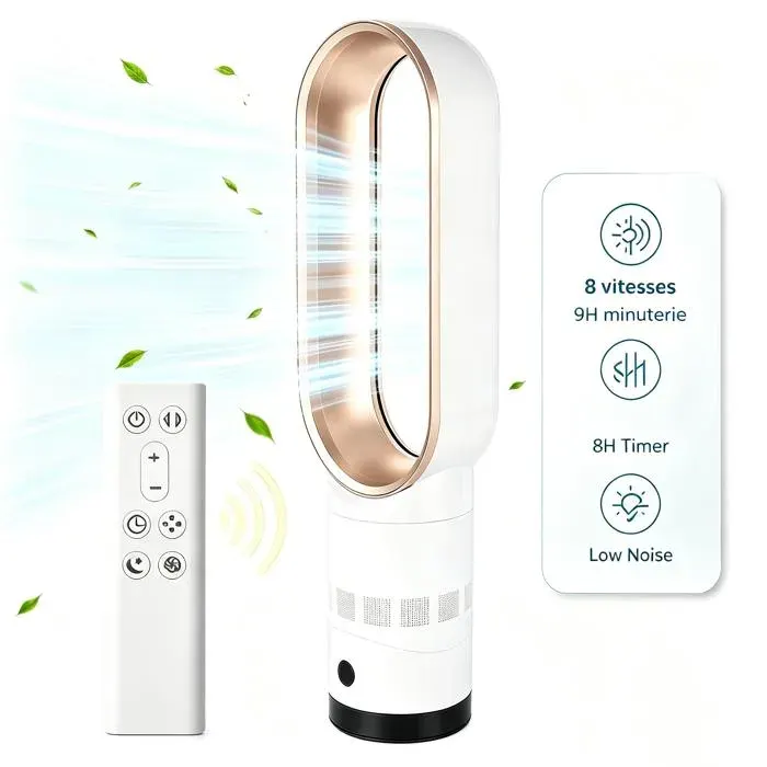 Ventilateur sans pales avec Télécommande ventilateur tour Chauffage chaud et froid à double 69cm 8 Vitesses Minuterie 9H