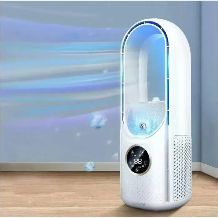 Ventilateur sans pales - DAITY - Portable - 6 vitesses - Écran LED - Humidification - Alimentation via interface USB - Blanc