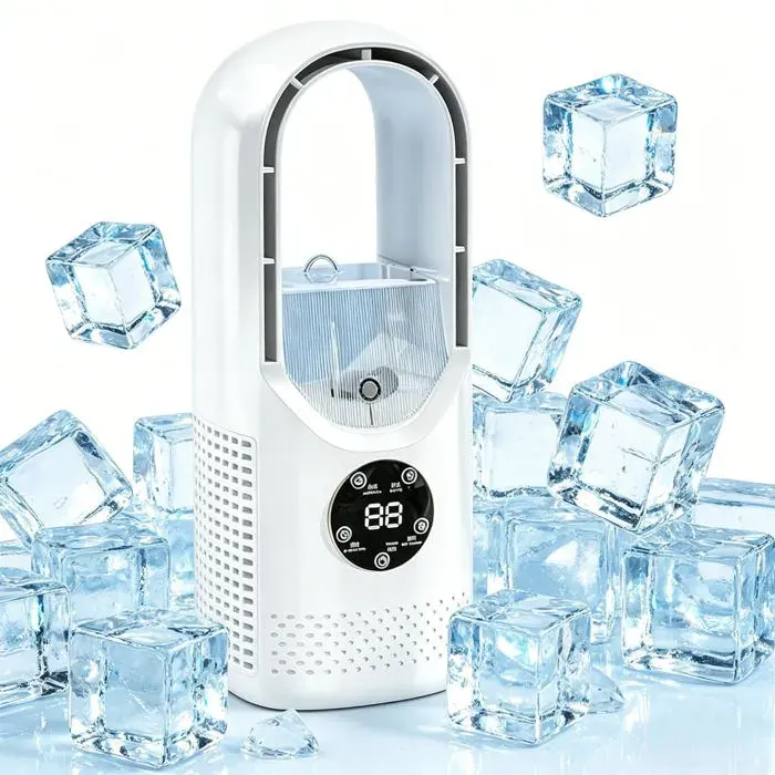 Ventilateur Sans Pales LED - 7 couleurs Silencieux Bureau - Brumisation minuterie USB - Chambre bureau - Blanc