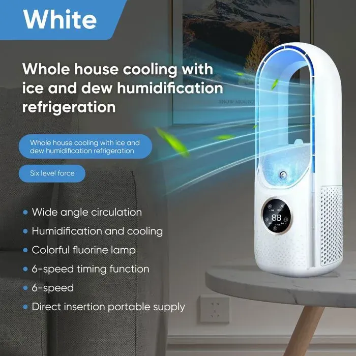 Ventilateur sans pales - Modèle 6 vitesses - Minuterie 8h - Refroidissement grand angle - Silencieux
