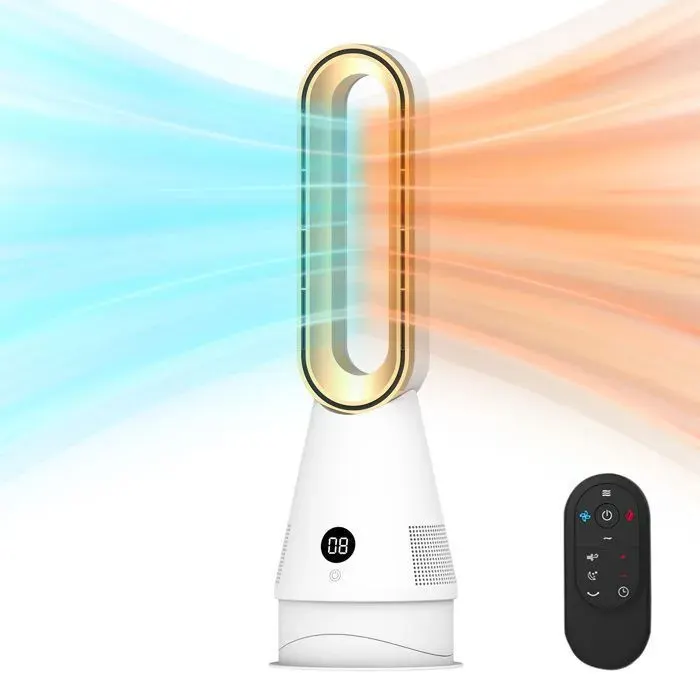Ventilateur sans pales - PRUMYA - Tour 60 cm - Chaud & froid 1300W/30W - Télécommande - 9 vitesses/Minuterie