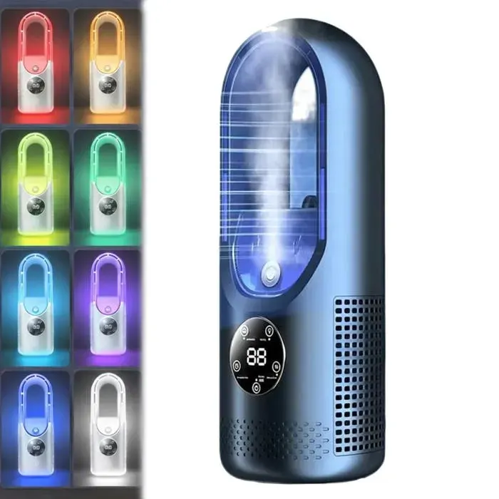 Ventilateur Sans Pales Rechargeable - Puissant Silencieux LED - 6 vitesses refroidissement personnel - Chambre bureau voyage - Bleu