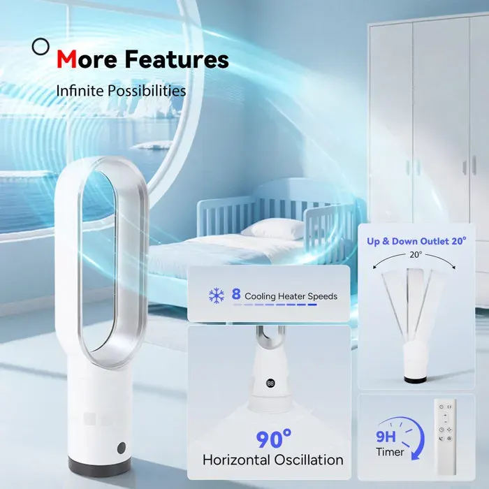 Ventilateur sans pales Sans Pales 24 Argent 2 en 1 Ventilateur Colonne Rafraîchisseur Purificateur 10 Niveaux Double Contrôle