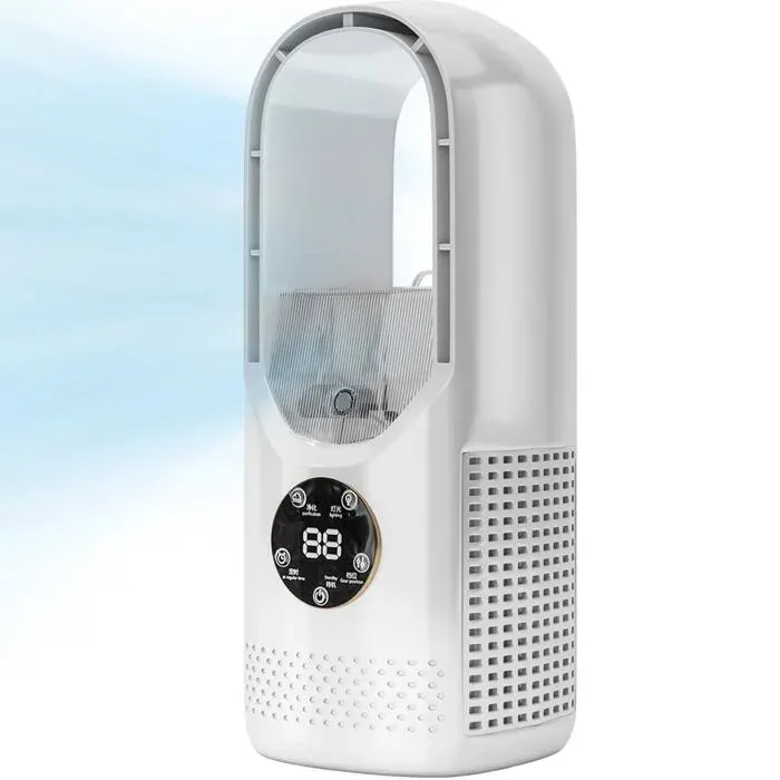 Ventilateur Sans Pales Sécurisé - RGB Silencieux USB - 6 vitesses humidificateur personnel - Bureau maison chambre - Blanc