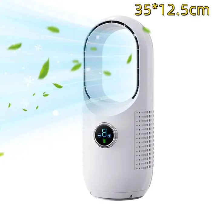 Ventilateur sans pales silencieux portable fan Ventilateur puissant sans pales silencieux batterie 80° 4000mah 3 vitesses Blanc