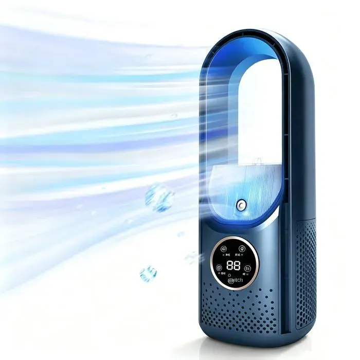 Ventilateur sans pales Ventilateur de climatisation USB silencieux 6 vitesses minuterie mise en veille portable Ventilateur bleu