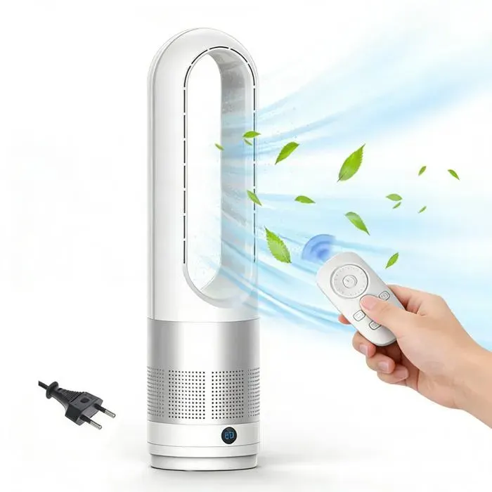 Ventilateur sans pales - Ventilateur tour avec télécommande - 18 pouces - Silencieux - Minuterie 8H - Argent