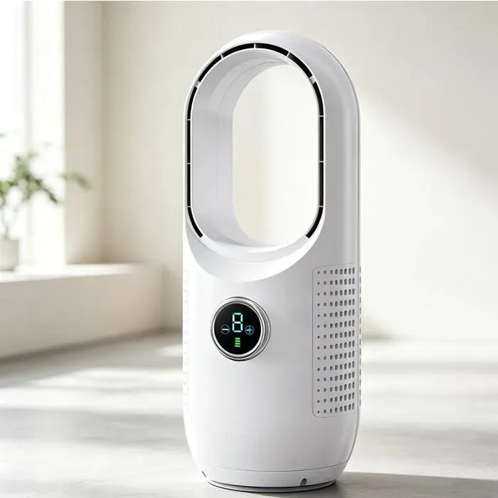 Ventilateur sans pales ventilateur tour Ventilateur de bureau portable sans pales de 35 cm pour circulation lair 4000mah Blanc