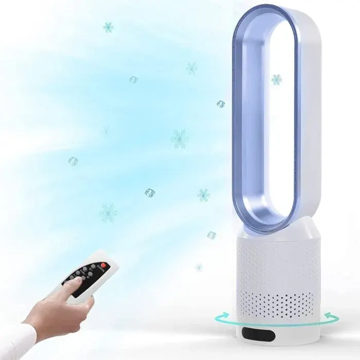 Ventilateur silencieux 20″ bleu tactile – sans pales 8 vitesses télécommande oscillation 90° minuterie 2h niveau sonore