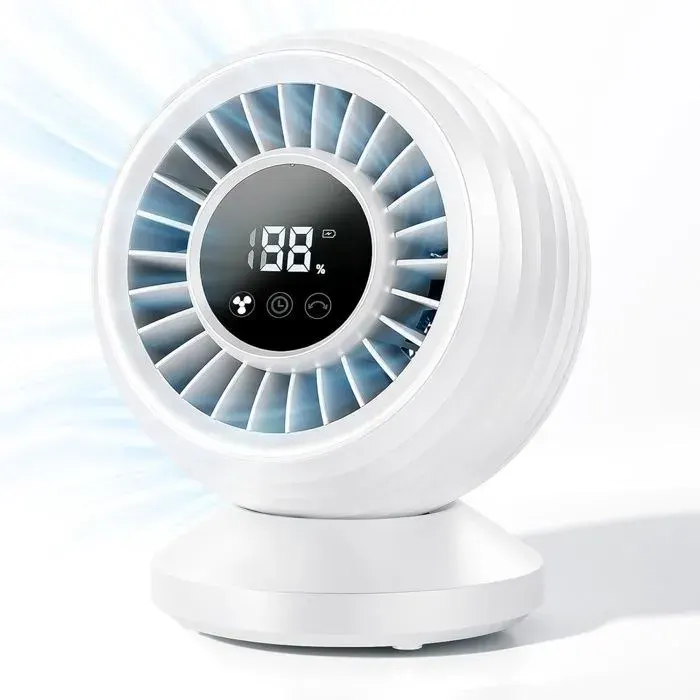 Ventilateur Silencieux 22 dB Ventilateur de Table 3D Turbo Oscillation 120° 7 Vitesses Écran Tactile Minuterie 1–10 H Blanc
