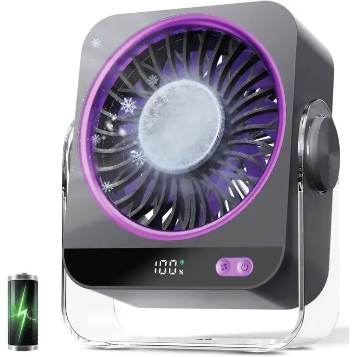 Ventilateur Silencieux Glace 4000mAh Ventilateur Portable Petit Ventilateur de Table Bureau USB C Ventilateur Batterie Violet