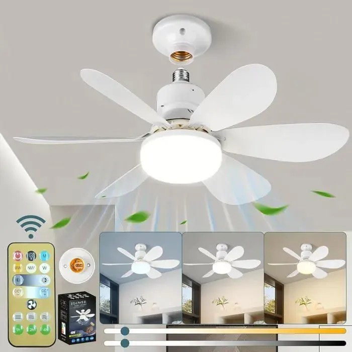 Ventilateur Silencieux Plafond 40W Lampe Ventilateur Plafond avec Douille E27 Silencieux pour Salon Cham VENTILATEUR DE PLAFOND