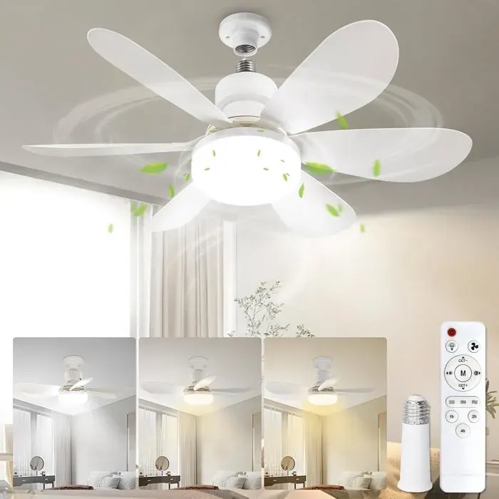 Ventilateur Silencieux Plafond - VELUNOR - 40W Lampe - Douille E27 - Silencieux - Salon Chambre - 52cm - Éclairage Ventilation