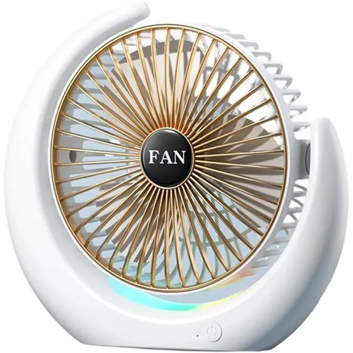 ventilateur silencieux portableRéglage à 3 niveauxRecharge USB-CAnti-pincementMoteur sans balaisTravailler de chez soiBlanc