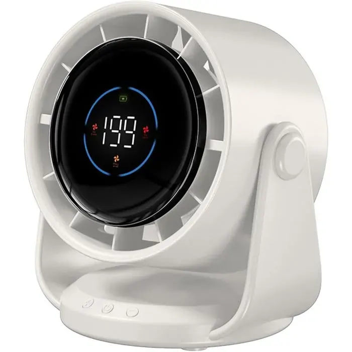 Ventilateur silencieux rechargeable mural sans perçage soufflage 16m inclinable. Cuneary