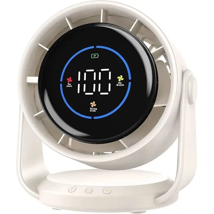 Ventilateur Silencieux Ultra Puissant Ventilateur de Bureau à 100 Vitesses et tête rotative à 105° Rechargeable White