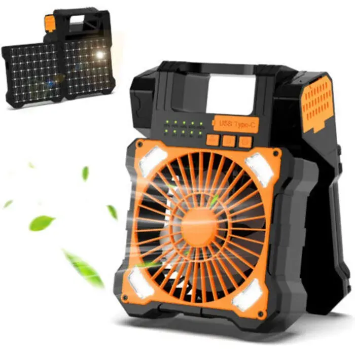 Ventilateur solaire - LON® - rechargeable 6000 mAh - orange - 4 vitesses flexibles