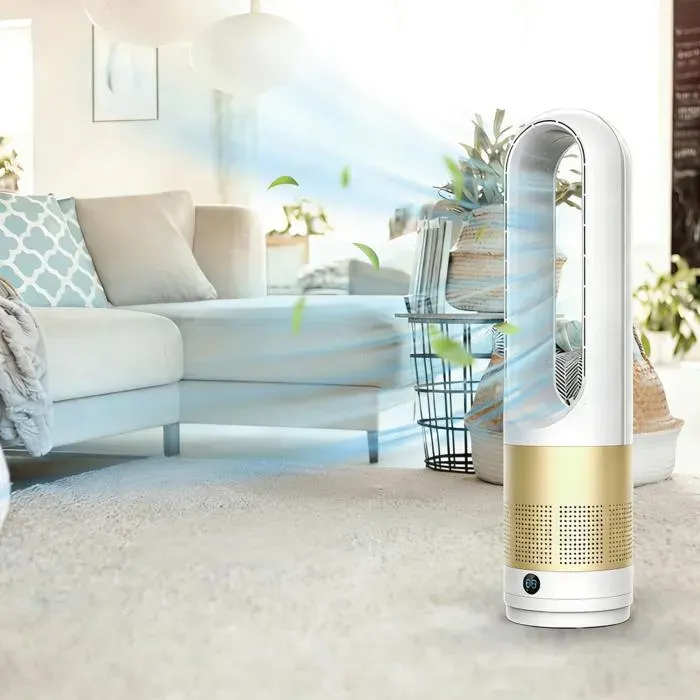 Ventilateur super silencieux sans pales sur pied avec télécommande ions négatifs de sécurité purificateur dair 18 pouces Or