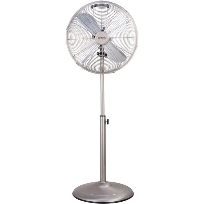 Ventilateur sur pied 40 cm OCEANIC - 3 vitesses - Puissance 50 W - Hauteur réglable 90 à 125 cm - Pales en aluminium - Métal brossé