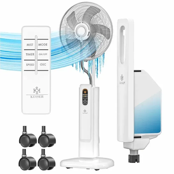 Ventilateur sur pied blanc avec brumisation - KESSER - Télécommande incluse - Réservoir deau 2 l