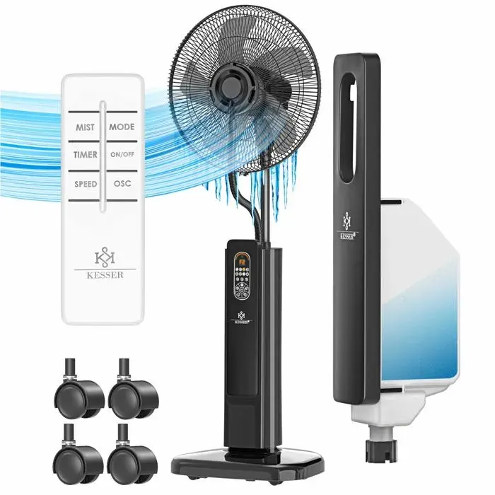 Ventilateur sur pied brumisateur noir - KESSER - Télécommande incluse - Fonction minuterie - Humidificateur - Ioniseur