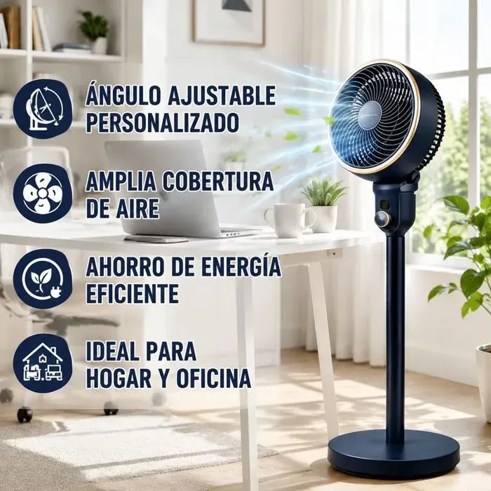 Ventilateur sur Pied Design Noir et Doré 108 cm Oscillation Automatique 3 Vitesses Moteur Silencieux Tête Ø315 cm Base Ronde