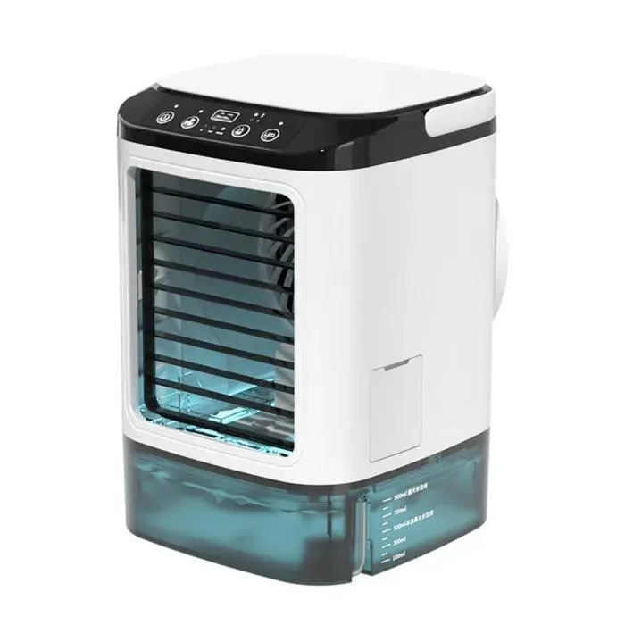 Ventilateur sur pied écran LED réservoir deau de 900 ml 3 vitesses de ventilation éclairage dambiance multicolore blanc