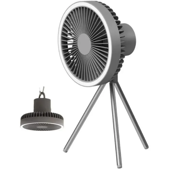 Ventilateur sur pied - KEEJAA - avec lanterne LED et minuterie - Batterie 10000mAh - 3 vitesses Gris Gris VENTILATEUR