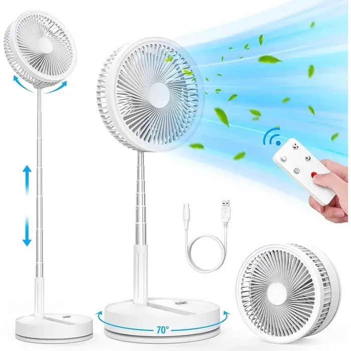 Ventilateur sur pied oscillant portable pliable rechargeable USB-C 227 cm batterie 8000 mAh grande autonomie efficace — coloris Blanche