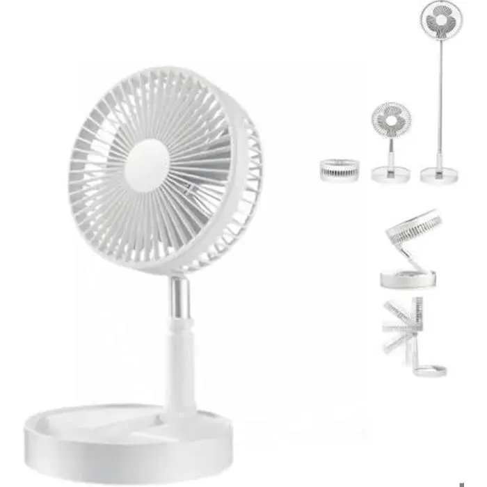 Ventilateur sur Pied Pliable Rechargeable Silencieux Télescopique Sans Fil Camping 5400 mAh