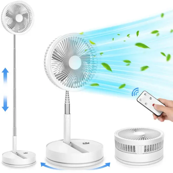 Ventilateur sur pied portable avec télécommande pliable à 23 cm batterie rechargeable USB hauteur réglable 4 vitesses