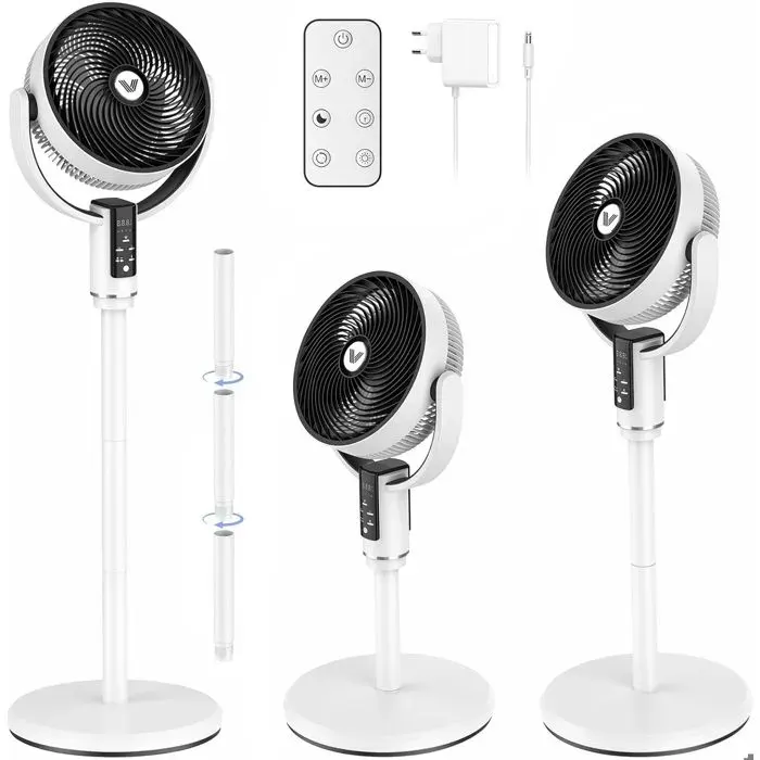 Ventilateur sur Pied Portable Silencieux 10 Vitesses Minuterie 10H Oscillation 90° Télécommande Veilleuse pour Chambre Salon Bureau