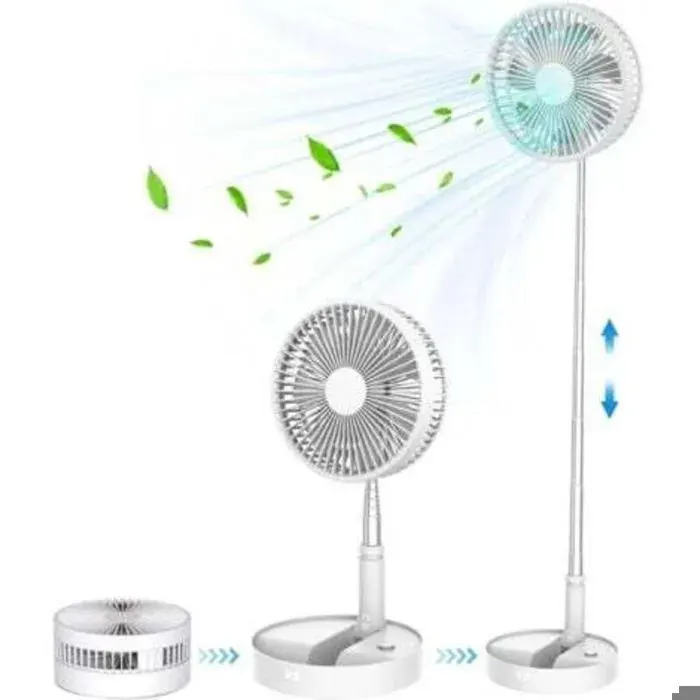Ventilateur sur Pied Portable Silencieux 9 Pliable Sol/Table Basse Consommation Ventilateurs 4 Modes/Timer 7200mAh USB