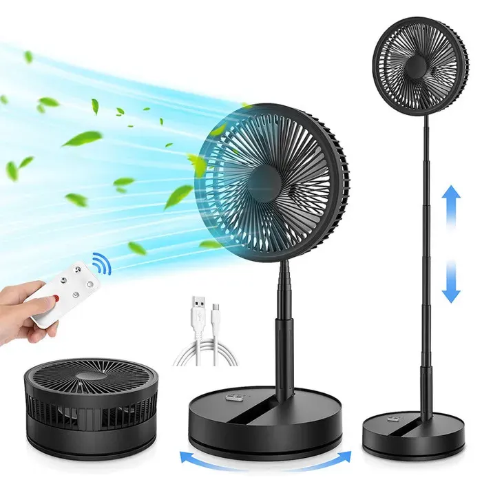 Ventilateur sur Pied Portable Silencieux avec Télécommande4 Vitesses22cm 7200mAh USB Rechargeable Pliable Fan pour Sol/Table Basse