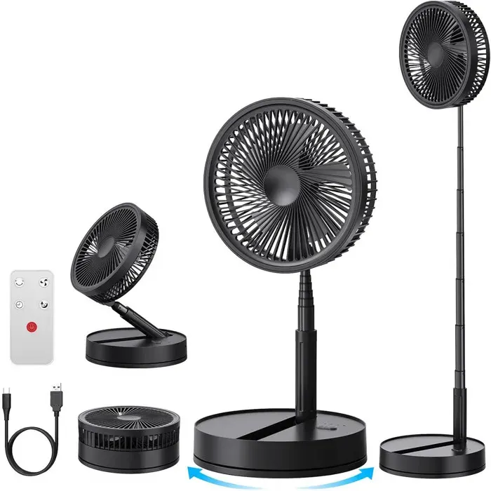 Ventilateur sur Pied Portable Silencieux avec Télécommande4 Vitesses22cm 8000mAh USB Rechargeable Pliable Fan pour Sol/Table Basse