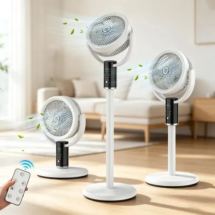 Ventilateur sur pied Puissant Silencieux Télécommande 8 vitesses Hauteur réglable Minuterie 8H Écran LED Ventilateur sur pied3 en 1