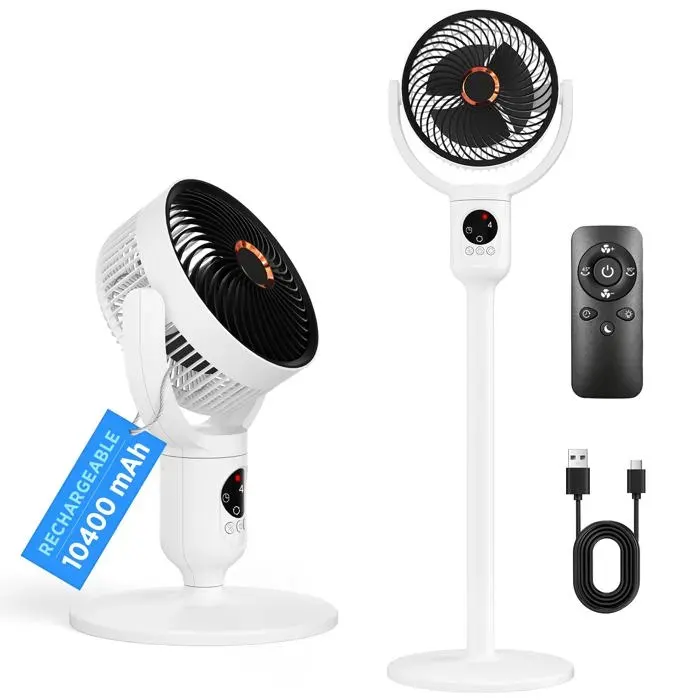 Ventilateur Sur Pied Silencieux Avec Télécommande Ventilateur USB Rechargeable 10400 mAh 90° Oscillation & 120° Inclinaison Ven