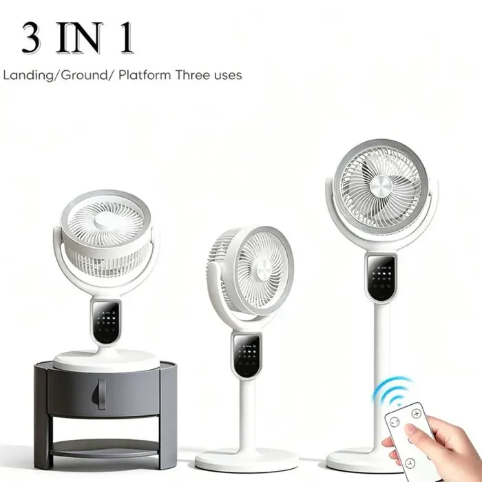 Ventilateur sur Pied Silencieux Télécommande 3 en 1 Ventilateur sur Piédestal avec Écran LED 4 vitesses 3 Hauteurs Réglables