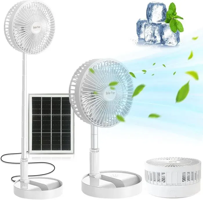 Ventilateur Sur Pied Solaire Portable Ventilateur De Table 5200Mah Batterie Rechargeable Ventilateur Silencieux 3 Vitesses Et