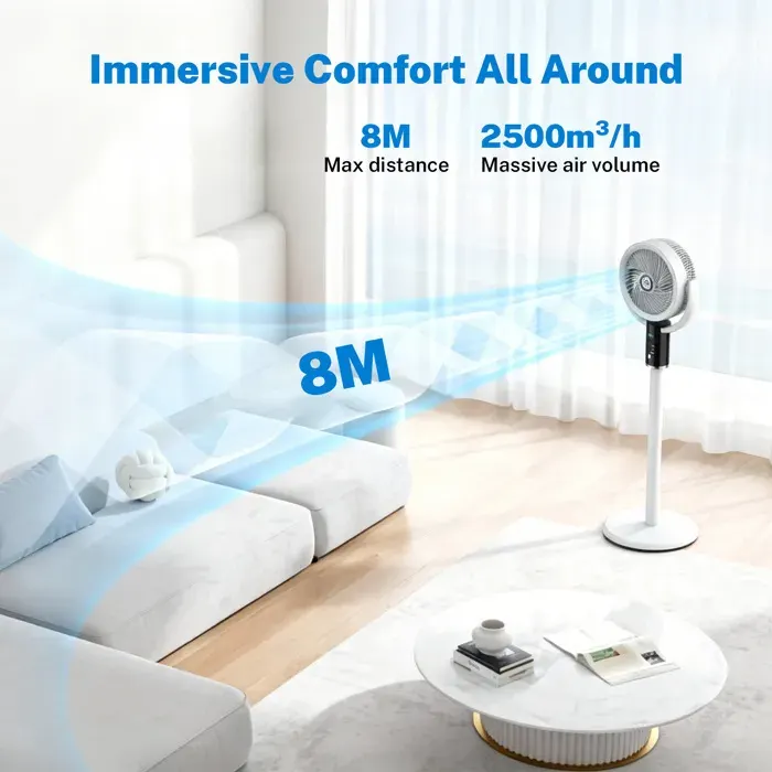 Ventilateur sur Pied Ventilateur Colonne 8 Vitesses 8h Minuterie 6000mAh Type-C LED Diffuseur Parfum Oscillation Maison Bureau
