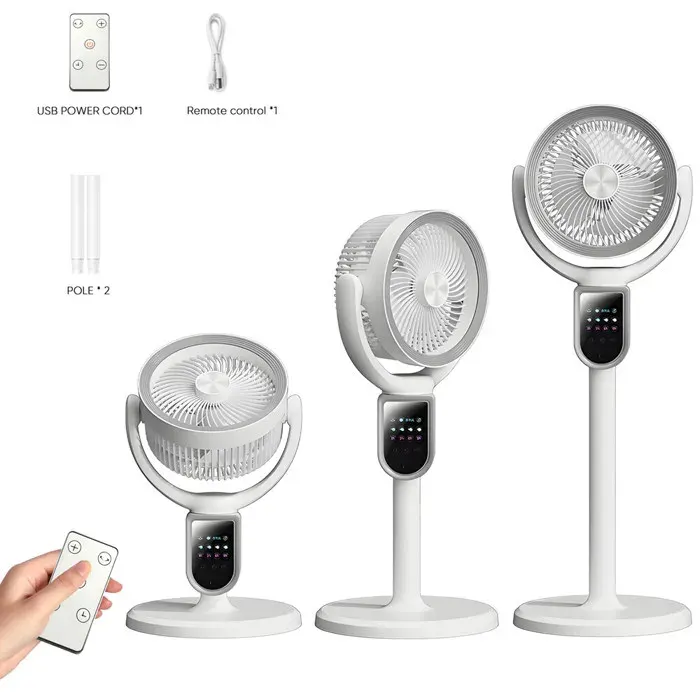 Ventilateur sur Piédestal Ventilateur sur Pied Silencieux Télécommande 4800mah 3 hauteurs réglables 4 vitesses USB Rechargeable