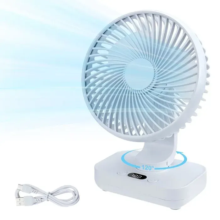 Ventilateur Table 4000mAh - Auto Oscillant 120° 4 Vitesses Blanc ALURRA